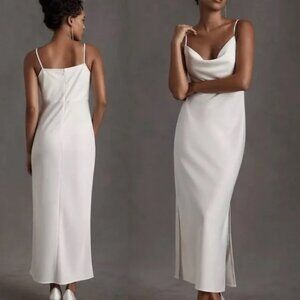 Sachin + Babi Cali Cowl Neck Satin Midi Dress White